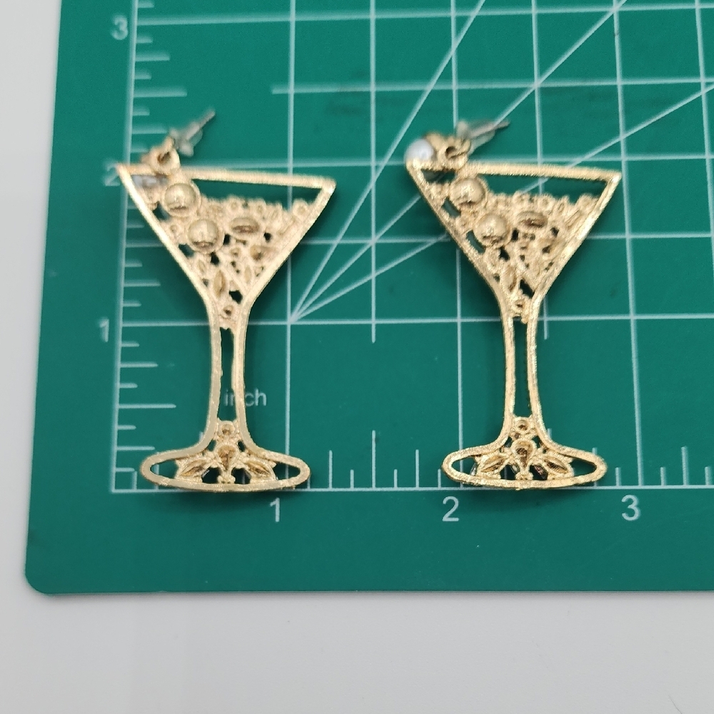 Gold Martini Earrings with Pearl Bubblies And Colorful Gems - Picture 6 of 8